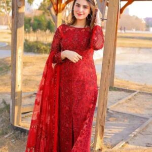 Red Organza Wedding Collection – 3PC Embroidered Sequence Suit